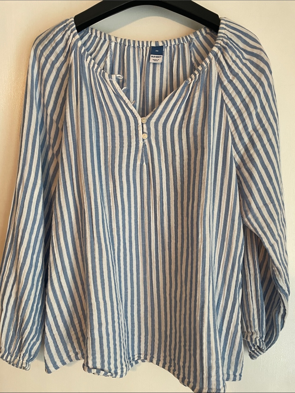 Old Navy Blue & White Striped Cotton Gauze Popover Blouse